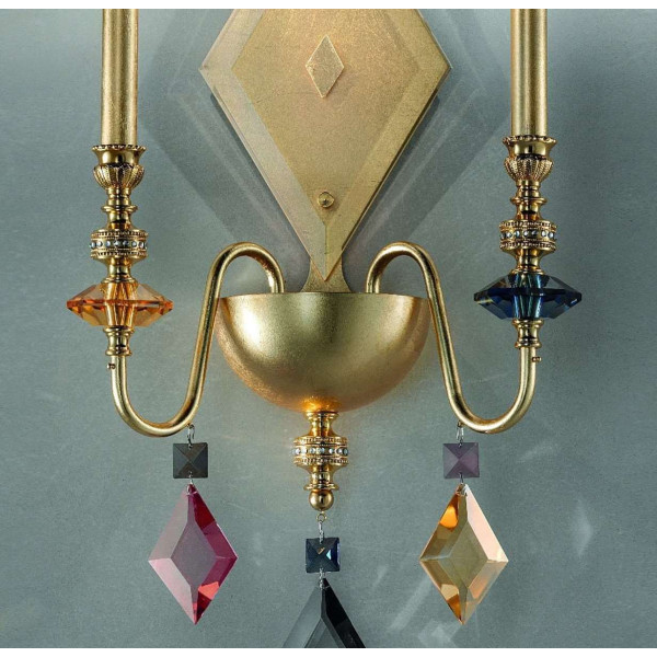 Chic A2 N Wall lamp metal frame with cast brass and coloured crystal inserts 40W G9