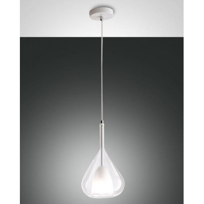 Lampe à suspension Lila structure en métal peint en blanc et verre borosilicaté 40W E27