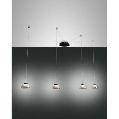 Lampe à suspension Arabella 4 lumières structure en métal et verre soufflé Led 32W