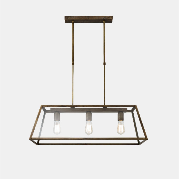 London Rectangular 80x30 3 lights Suspension Lamp Il Fanale in iron and glass