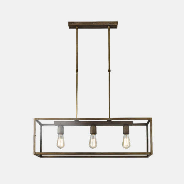 London Rectangular 80x20 3 lights Suspension Lamp Il Fanale in iron and glass