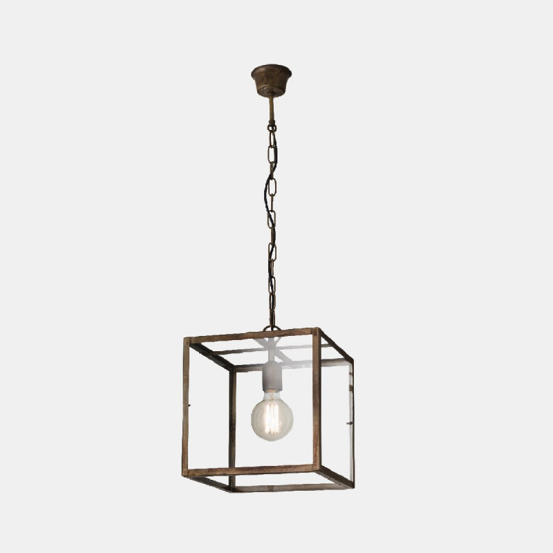 London square 30x30 1 light suspension lamp in antiqued iron and E27 transparent glass