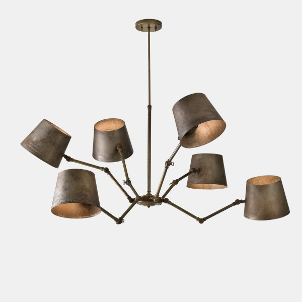 Reporter 271.04 arm with joint 6 lights Suspension Lamp Il Fanale in iron and brass