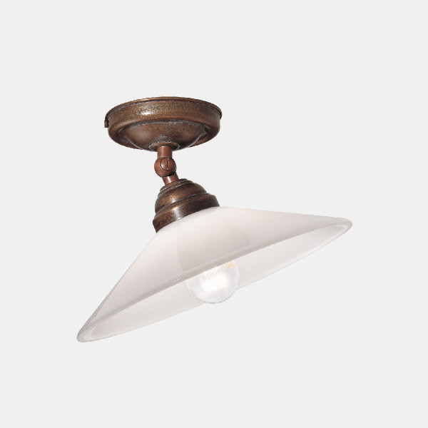 Tabià Piccola c/snodo lampada da soffitto in vetro con montature in ottone anticato 77W E27