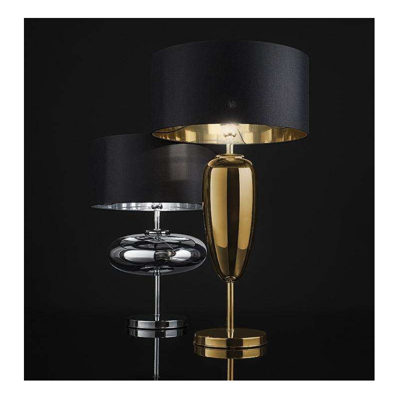 Table lamp Zafferano Show Ogiva lampshade in black fabric + chrome PVC