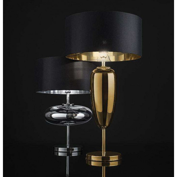 Table lamp Zafferano Show Ellisse lampshade in black fabric + gold PVC
