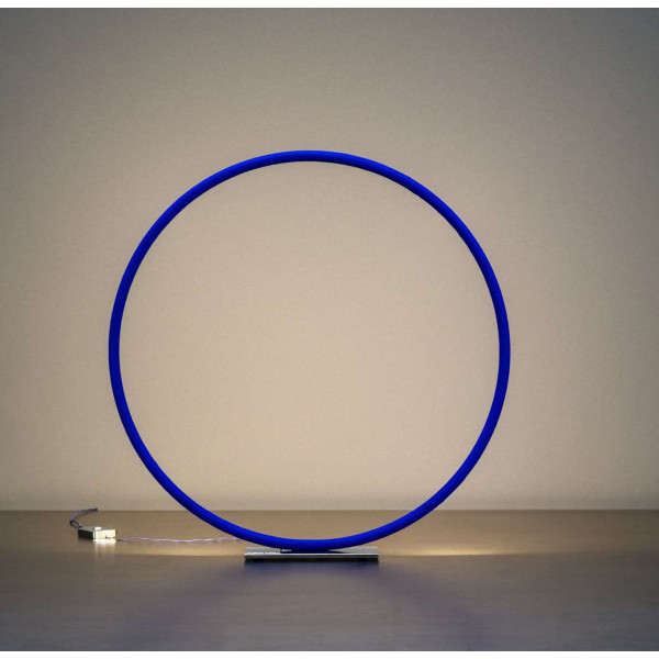 Sorry Giotto 1 table lamp with raw iron base and blue hand-painted copper circle Led 1W 2700K