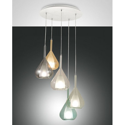 Lila 5 lights suspension lamp structure in white painted metal and borosilicate glass 40W E27