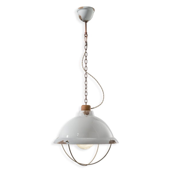 Suspension lamp in ceramic with cage Ferroluce Ferroluce Retrò Industrial C1680 / Vellini