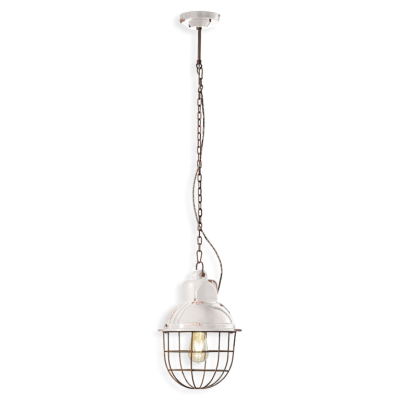 Industrial C1770 suspension lamp in ceramic with cage 105W E27