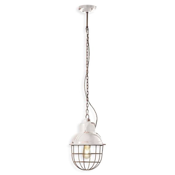 Suspension lamp in ceramic with cage Ferroluce Ferroluce Retrò Industrial C1770 / Vellini