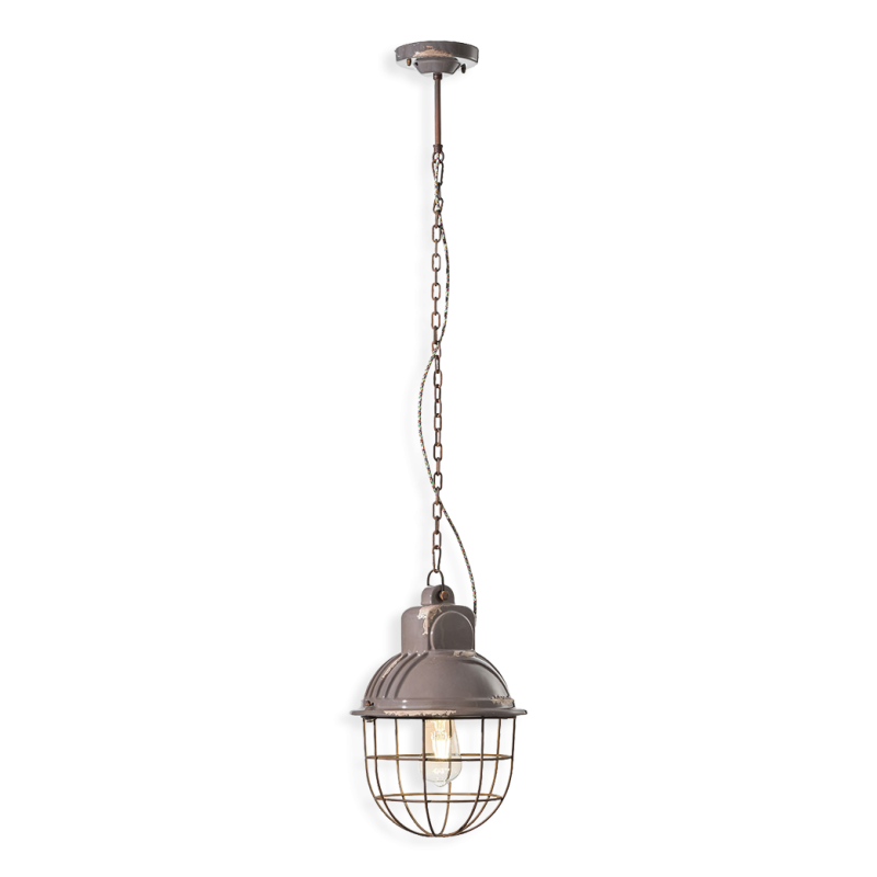 Lampada a Sospensione in ceramica con gabbia Ferroluce Retrò Industrial C1770 / Vellini