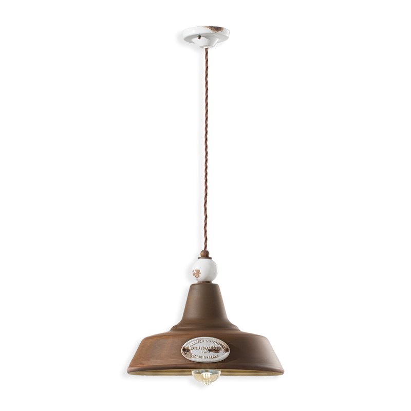 Grunge C1600 Suspension lamp in antiqued iron and ceramic by Ferroluce Ferroluce Retrò / Vellini