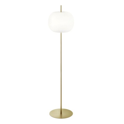 Kushi XL floor lamp diffuser in layered and blown opal glass and metal rod 70W E27