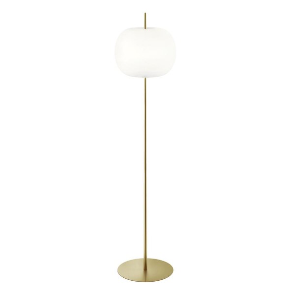 Kushi XL Floor Lamp KDLN in layered and blown opal glass and metal rod / Vellini