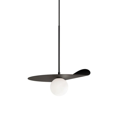 Flow suspension lamp diffuser in blown opal glass and metal structure 25W G9