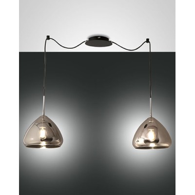 Glow 2 lights decentralized pendant lamp with metal structure and blown glass 40W E27