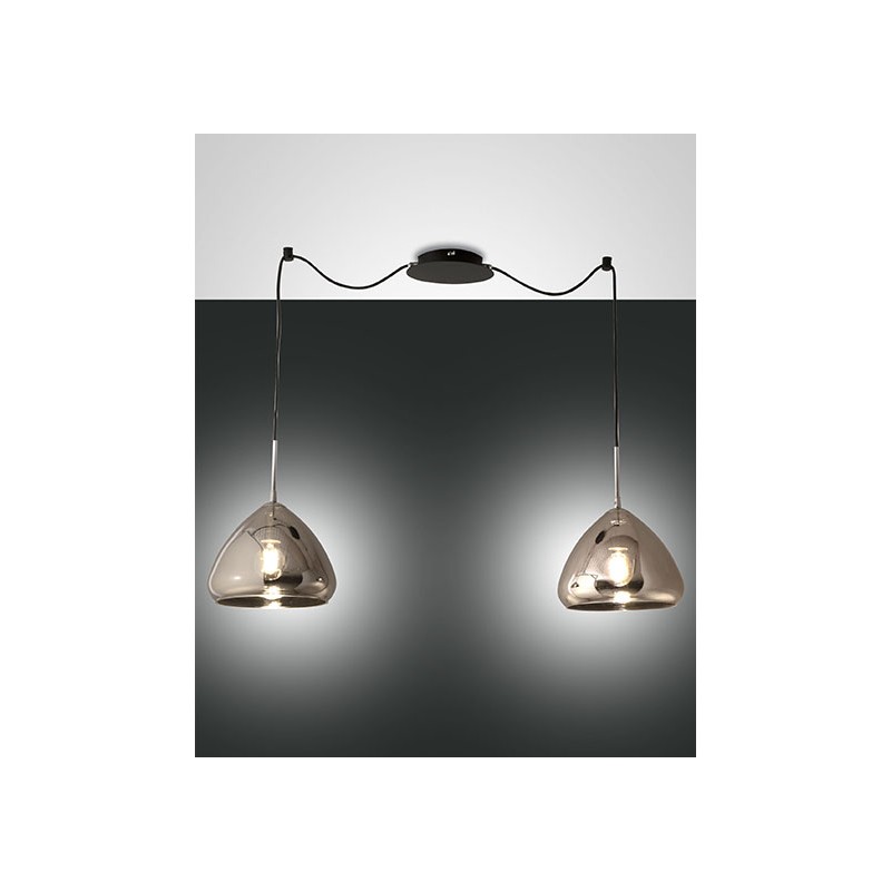 Glow 2 lights decentralized Fabas Luce suspension lamp in metal and blown glass
