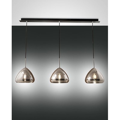 Glow bar 3 lights pendant lamp with metal structure and blown glass 40W E27