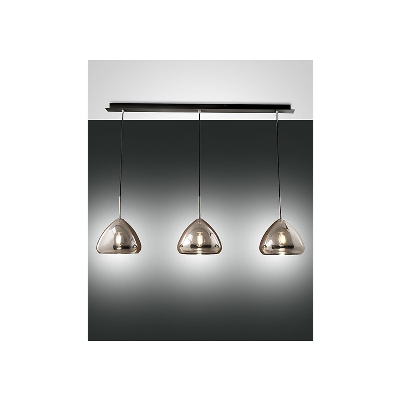Glow bar 3 lights Fabas Luce suspension lamp in metal and blown glass