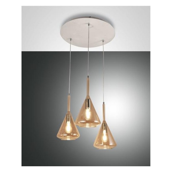 Tris 3 lights Fabas Luce suspension lamp in metal and borosilicate glass