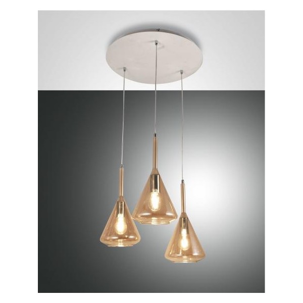 Tris 3 luci Lampada a sospensione Fabas Luce in metallo e vetro borosilicato