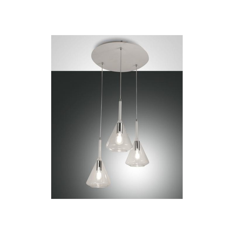 Tris 3 lights Fabas Luce suspension lamp in metal and borosilicate glass