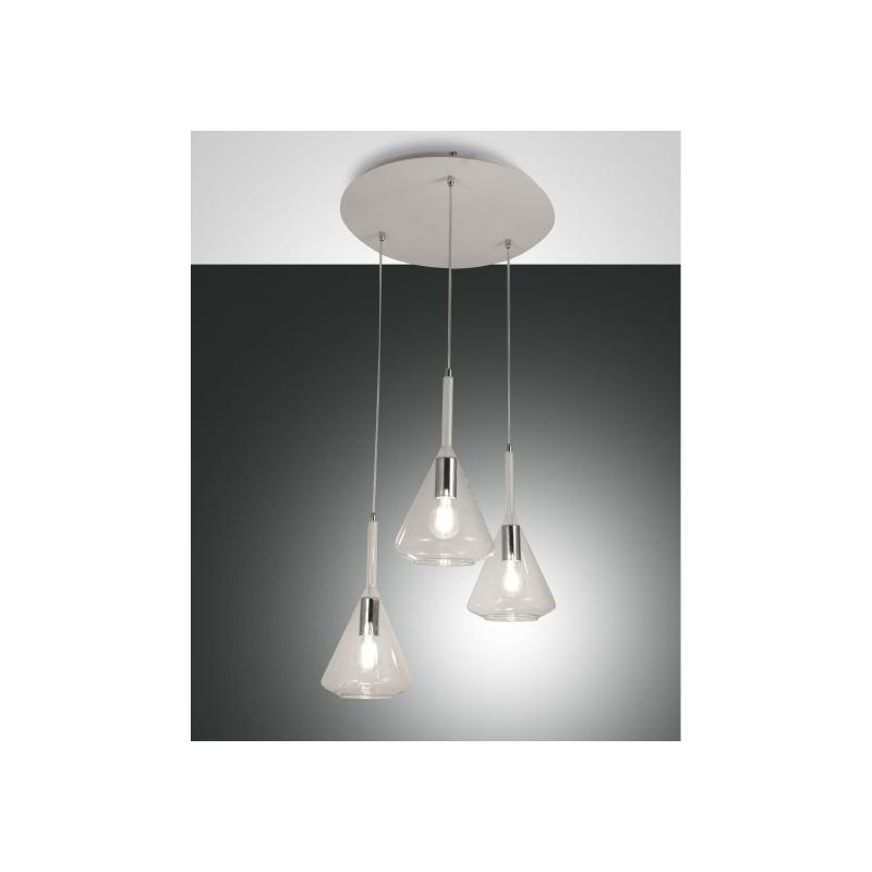Tris 3 luci Lampada a sospensione Fabas Luce in metallo e vetro borosilicato