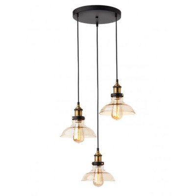 Saville 3 lights suspension lamp in metal and blown glass 42W E27
