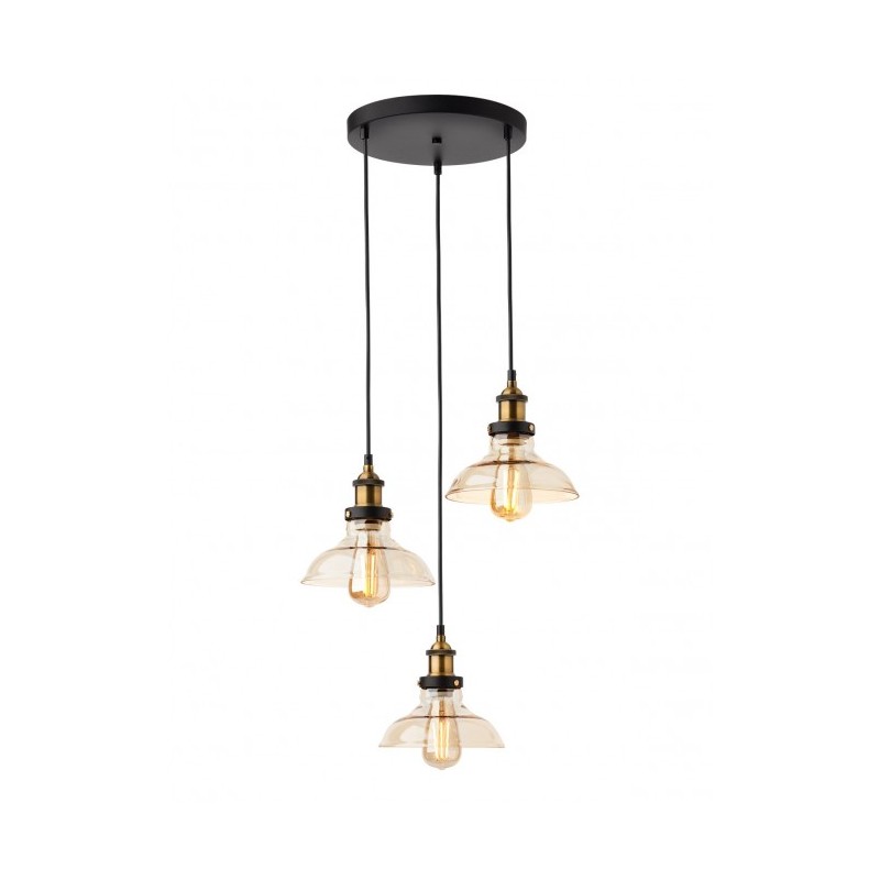 Saville 3 lights Suspension Lamp in metal and blown glass Redo Group E27