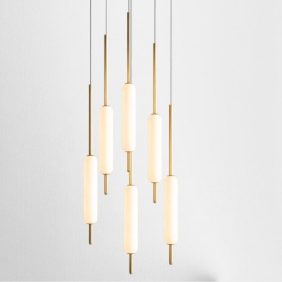 Typha 6 lights suspension lamp in glass and brass Led 83W 2700K