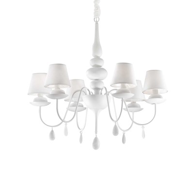 Blanche 6 Arms suspension lamp with lampshades in PVC foil covered in fabric 40W E14