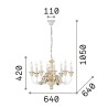 Firenze 8 Arms Ideal Lux Suspension Lamp in metal and resin / Vellini