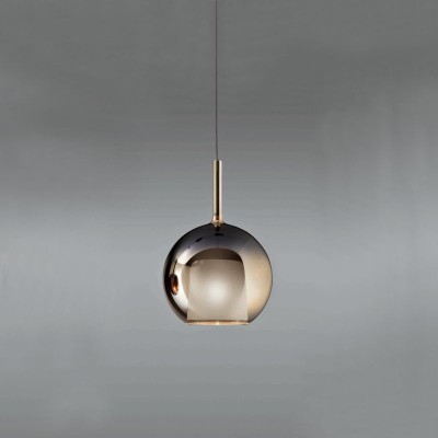 Glo Medium suspension lamp with structure in shiny chromed metal and borosilicate glass - rosette excluded