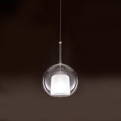 Glo Medium suspension lamp with structure in shiny chromed metal and borosilicate glass - rosette excluded