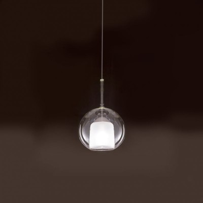 Glo Mini suspension lamp with structure in shiny chromed metal and borosilicate glass - Rosette excluded