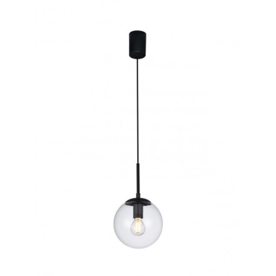 Global Ø 15 cm pendant lamp with metal structure and transparent blown glass diffuser 28W E14