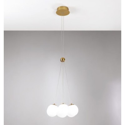Pearl 7 lights pendant lamp with metal structure and satin white glass diffuser LED 36W 3000K