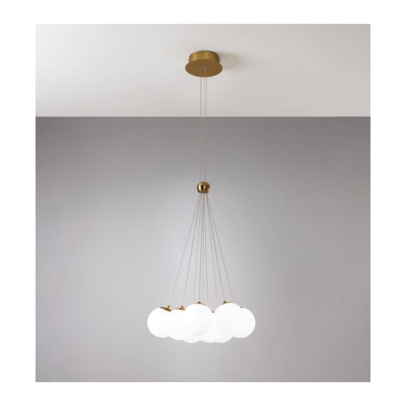 Pearl 9 luci Lampada a Sospensione Vivida struttura in metallo e diffusore in vetro bianco satinato
