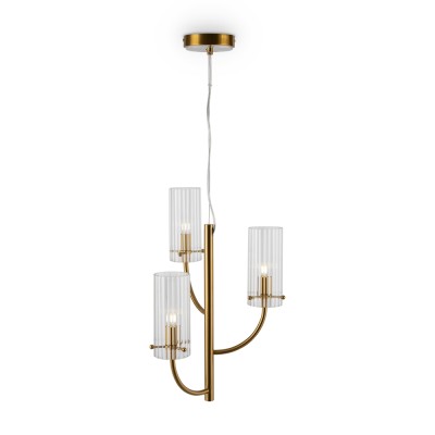 Arco 3-light suspension lamp with metal structure and transparent blown glass diffusers G9 40W