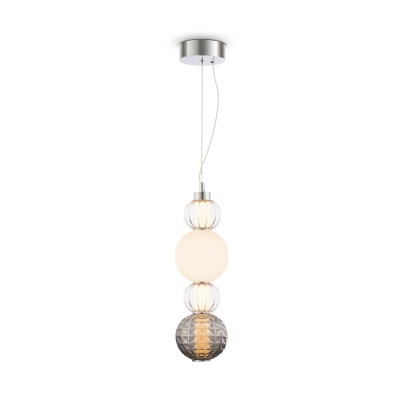 Lampe à suspension Collar avec structure en métal finition chromée et diffuseurs en verre LED 3000K