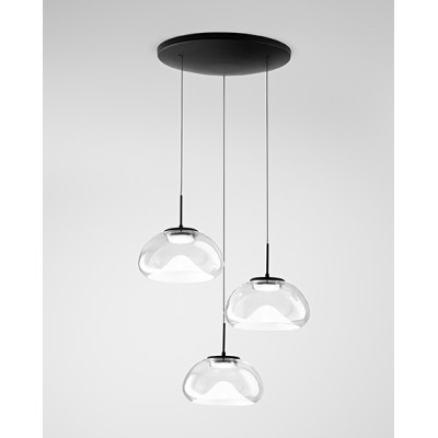 Brena 3 lights suspension lamp with metal structure and glass diffuser LED 30W 3000K