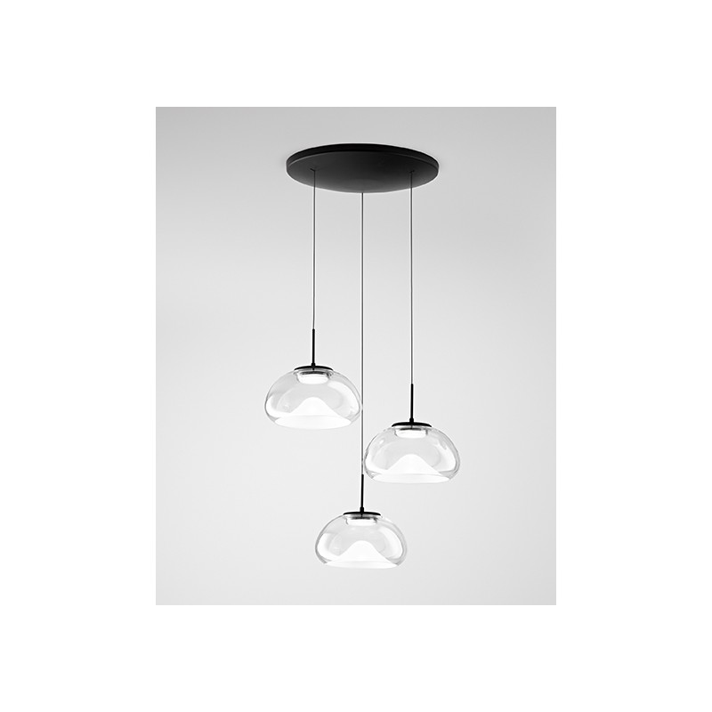 Brena 3 lights Suspension Lamp Fabas Luce in metal and glass diffuser / Vellini