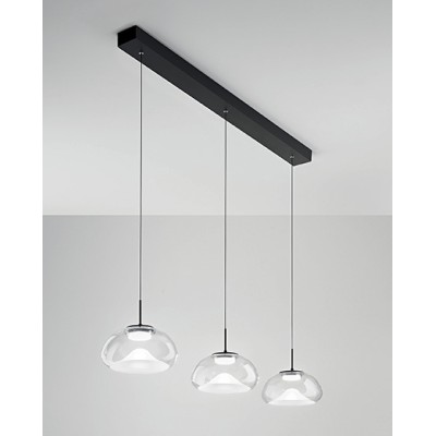 Suspension Brena barra 3 lumières Fabas Luce en métal et diffuseur en verre / Vellini