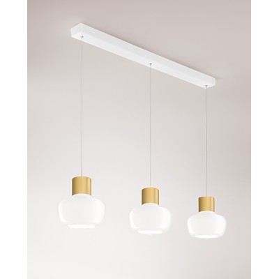 Suspension Kino barra 3 lumières Fabas Luce en métal et diffuseur en verre / Vellini