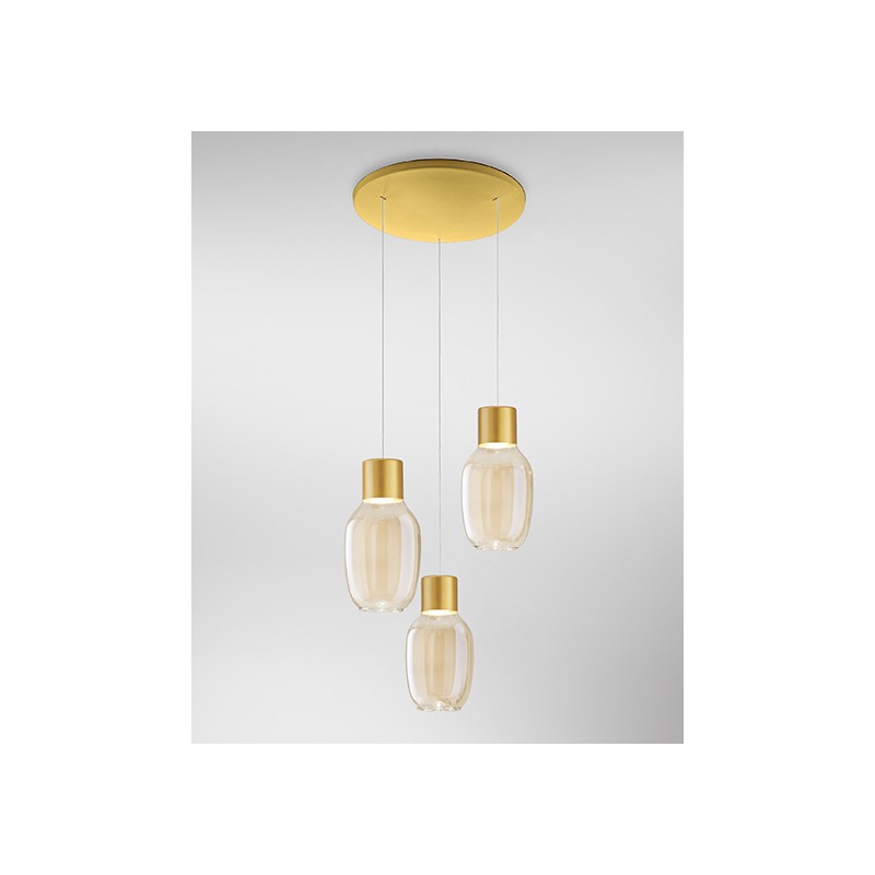 Lapo 3 light pendant lamp Fabas Luce in metal and glass diffuser / Vellini