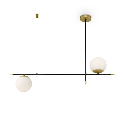 Nostalgia 2 lights pendant lamp with metal structure and glass spheres E14 40W