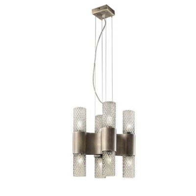 Rondò SP 8/331 pendant lamp with brushed bronze structure and glass diffuser 46W E14