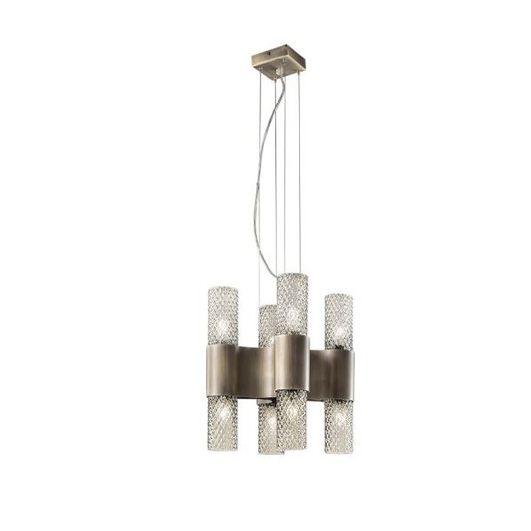 Rondò SP 8/331 Sillux Lampe à Suspension avec structure en bronze brossé et diffuseur en verre