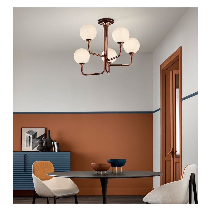 Tee PL5 Masiero ceiling lamp in metal and Murano triplex glass diffuser